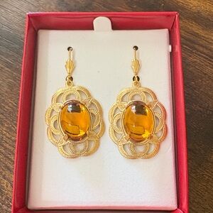 Elegant Gold and Amber Vintage Earrings